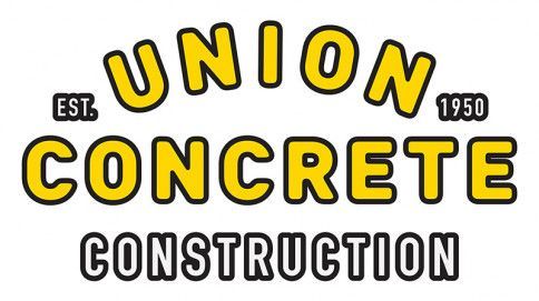 The logo for union concrete construction is yellow and black.