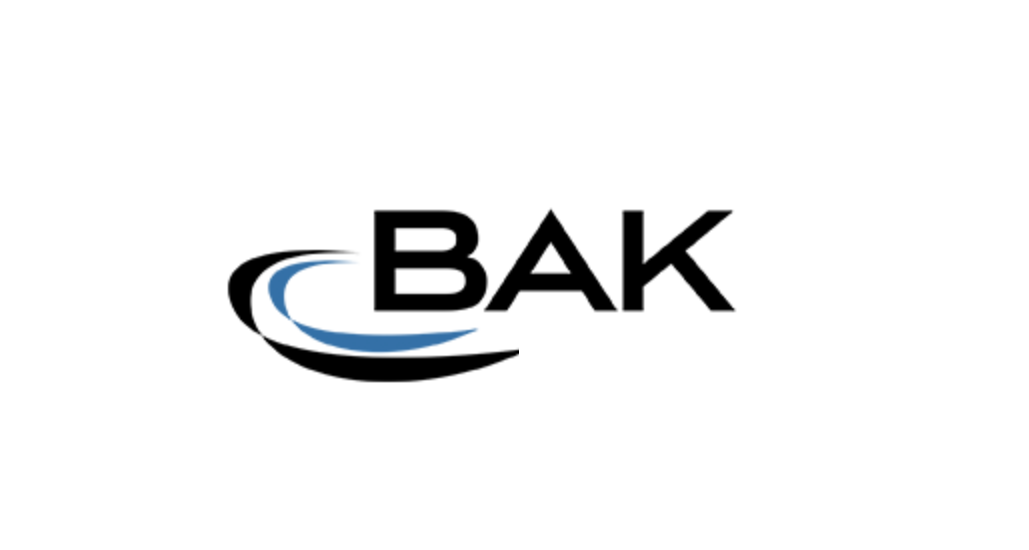 A logo for a company called bak on a white background.