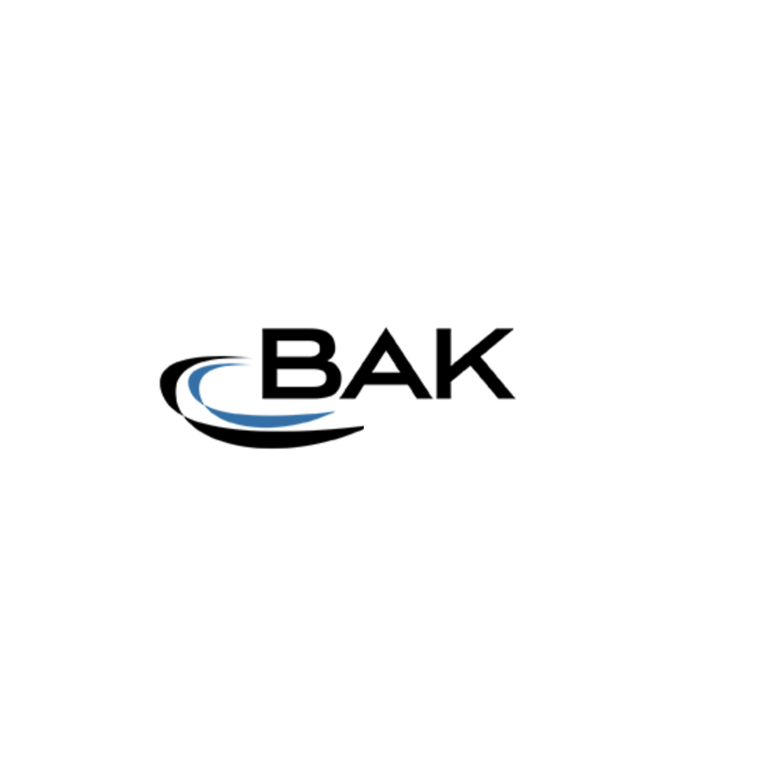 A logo for a company called bak on a white background.