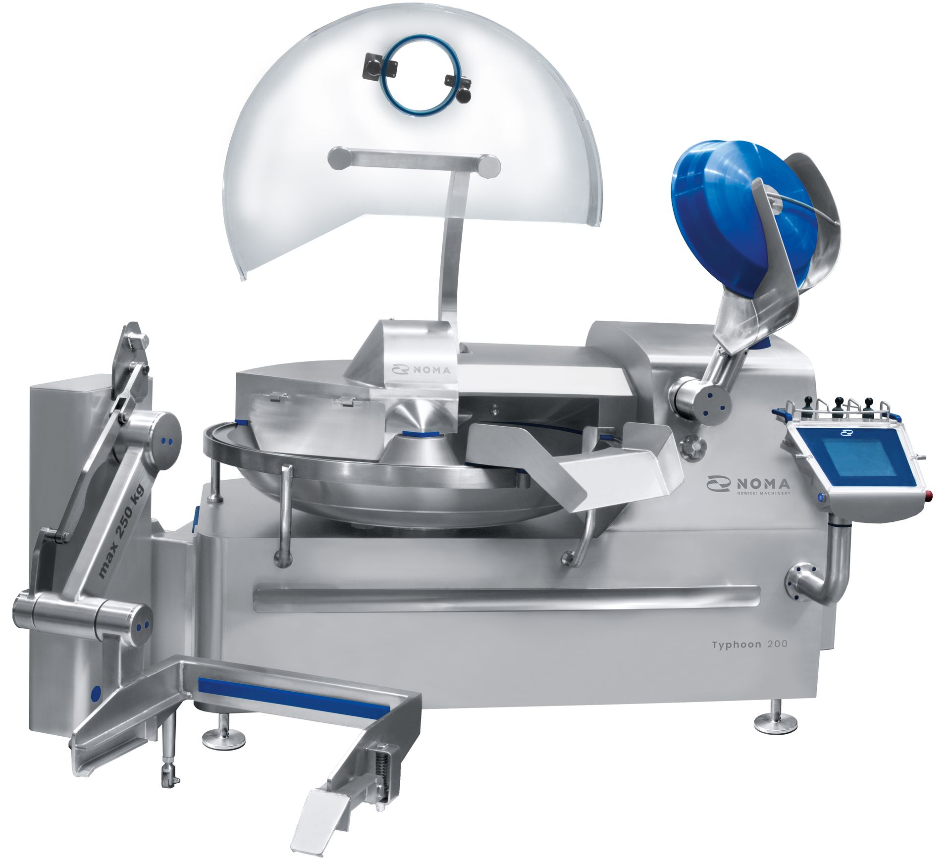 A stainless steel machine with a blue ball on top of it.