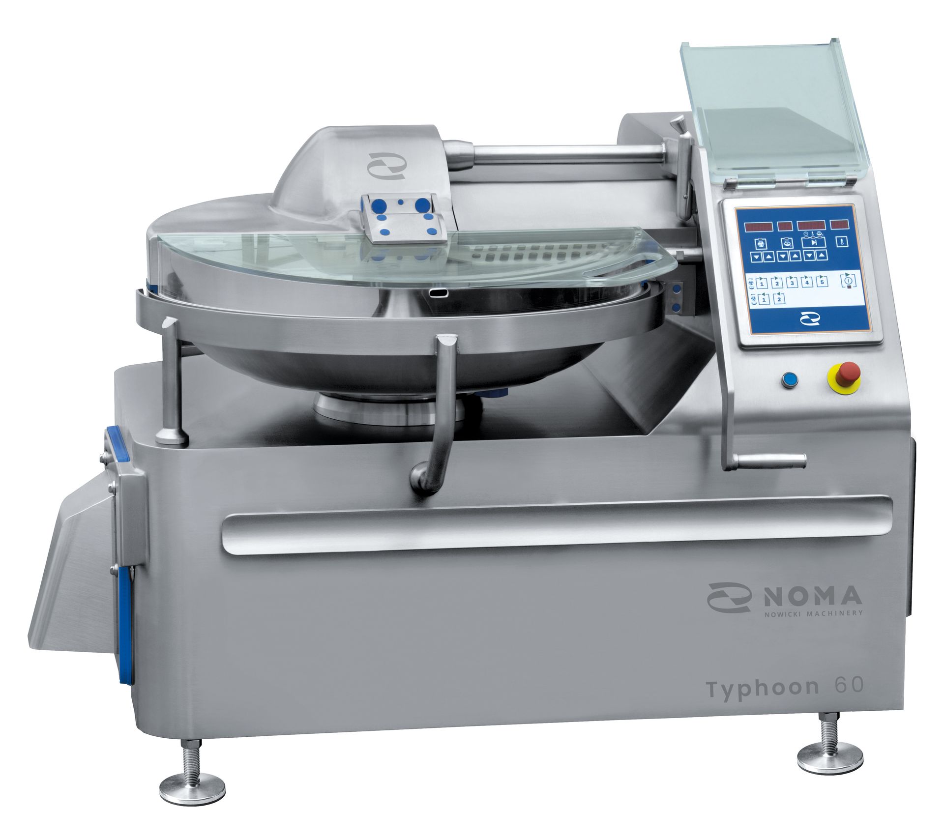 A stainless steel machine with a glass bowl on top of it.