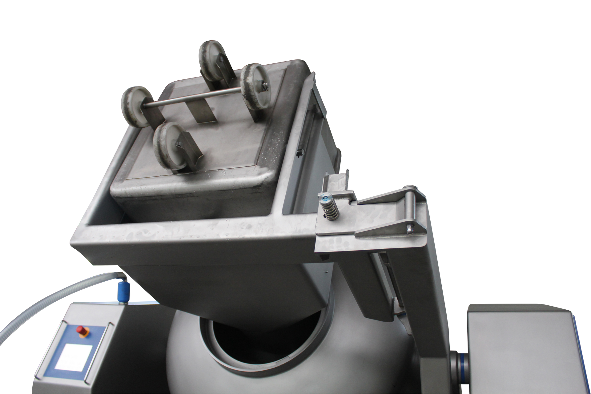 A close up of a machine with wheels on it
