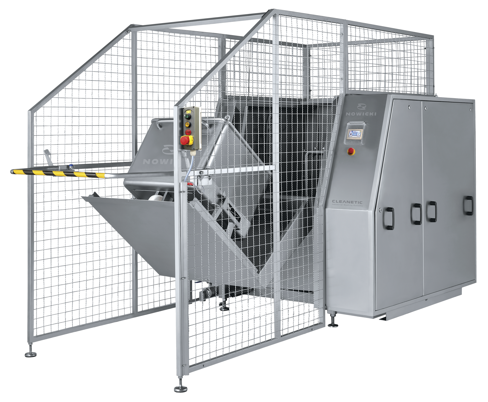 A machine is sitting in a cage with a fence around it.