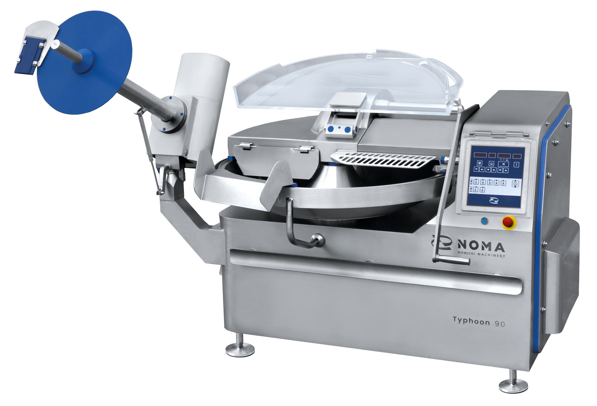 A stainless steel machine with a blue disc attached to it.