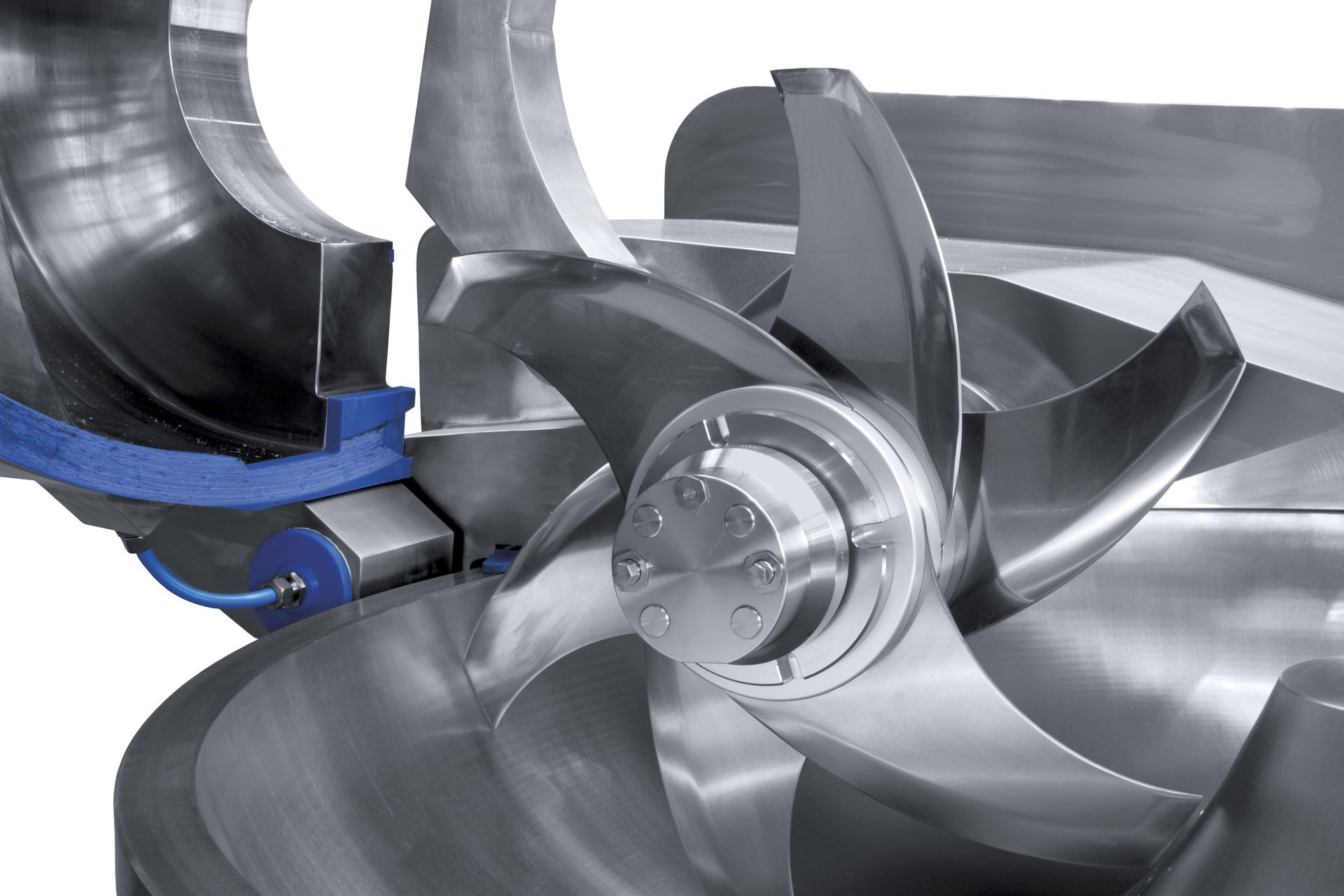 A close up of a stainless steel machine on a white background.