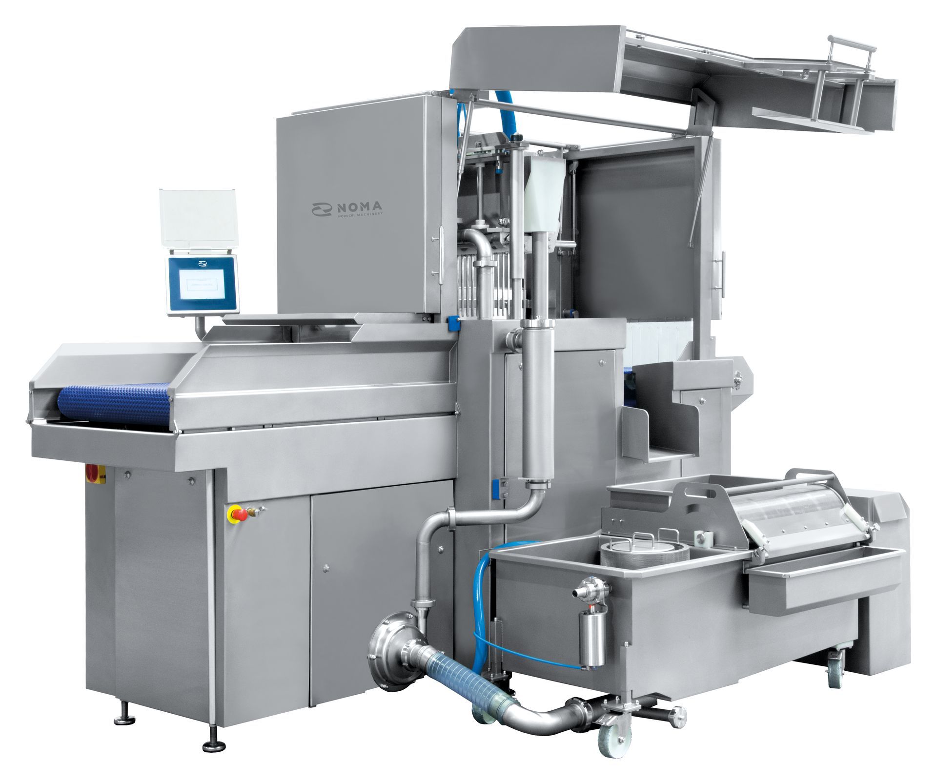 A large stainless steel machine is sitting on a white background.