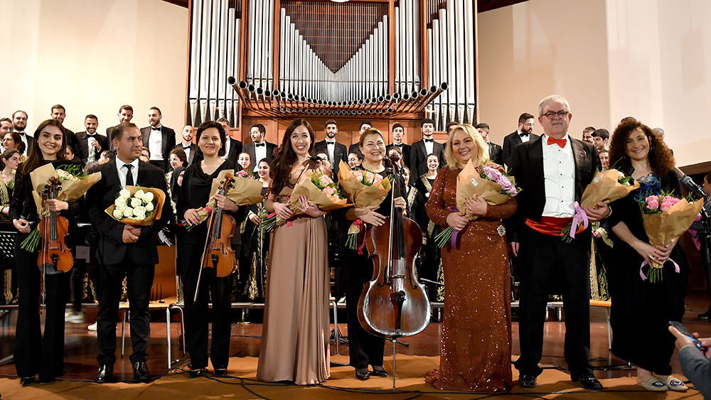 Maria Mattar at the Giving Voice to Music concert at AUB Hall, with the Al Fayha National choir 