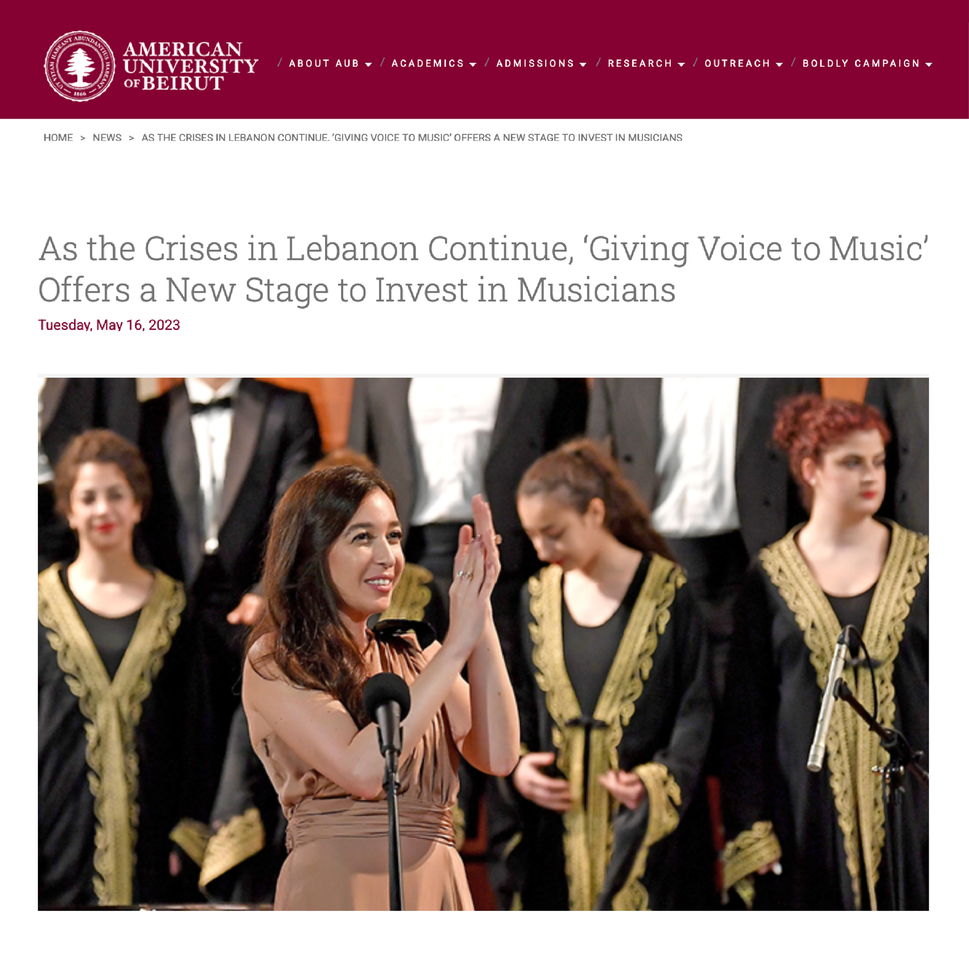 AUB feature Lynn Zovighian, clapping at Giving Voice to Music concert