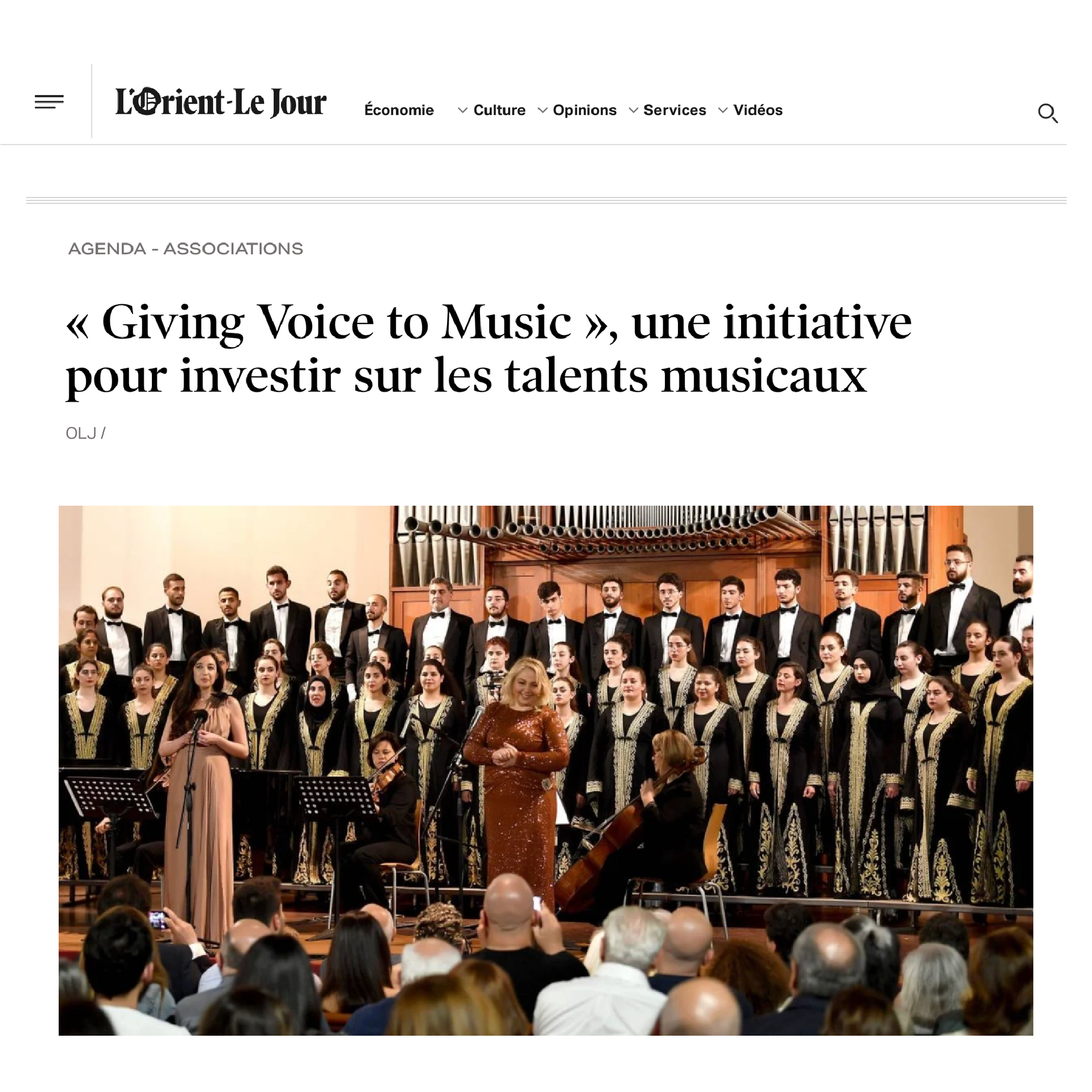 L'orient-Le Jour media feature: « Giving Voice to Music », une initiative pour investir sur les talents musicaux