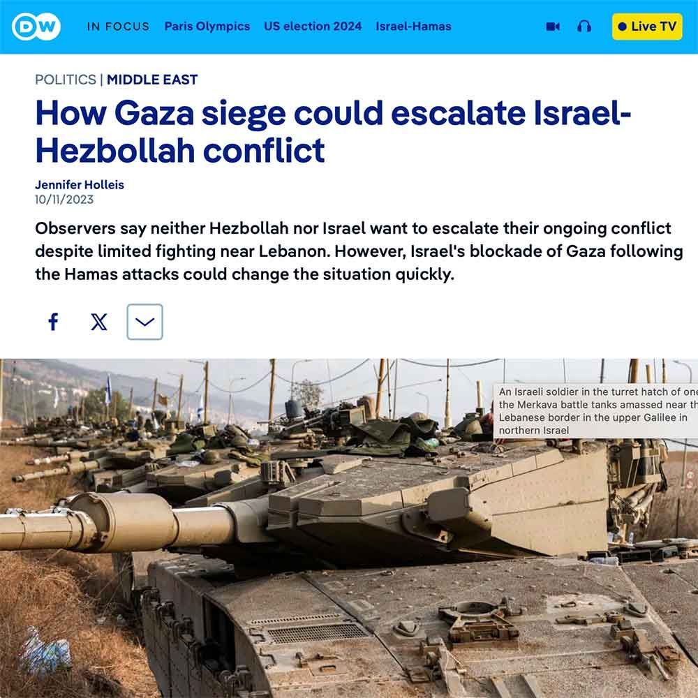 A news article about how gaza siege could escalate israel-hezbollah conflict