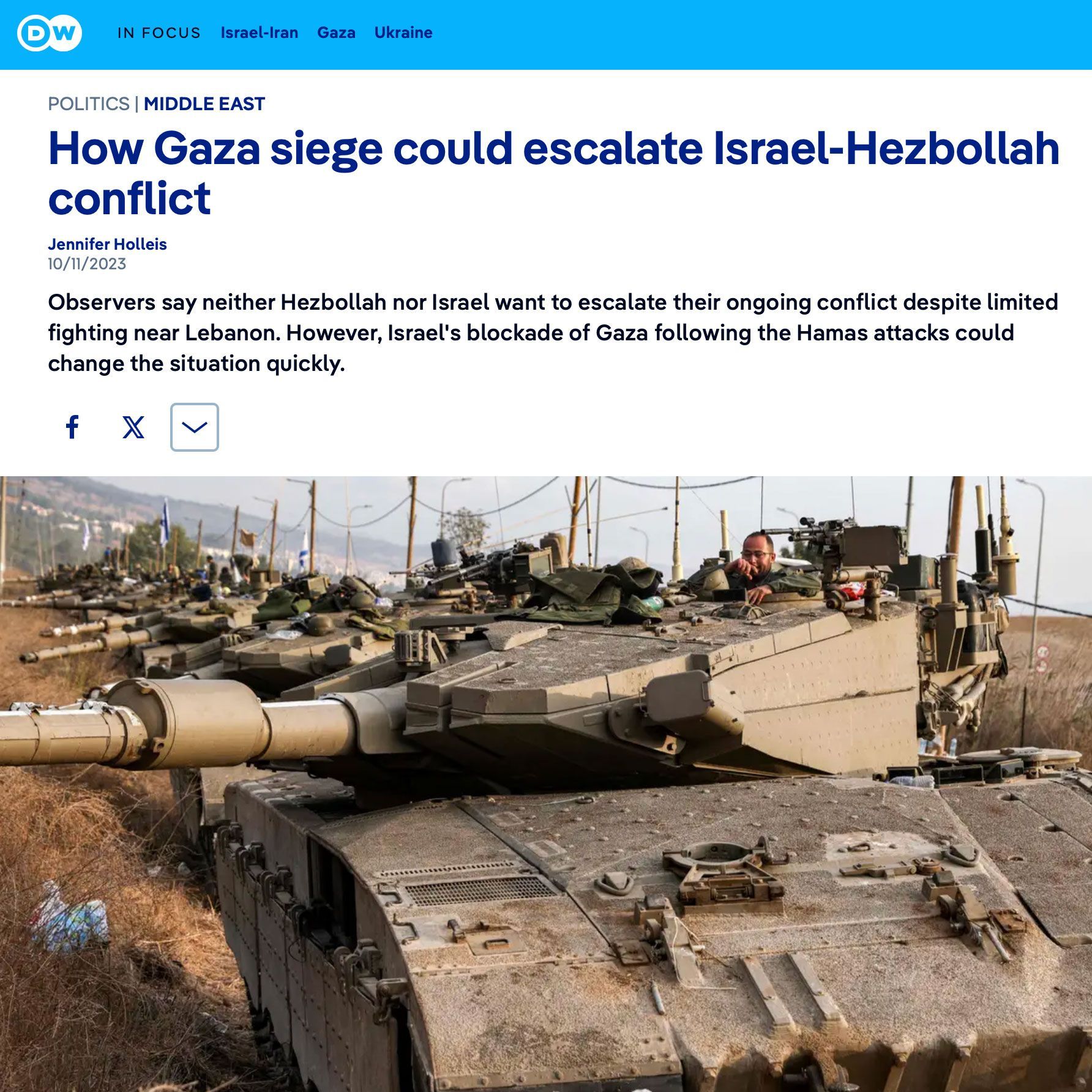 A news article about how gaza siege could escalate israel-hezbollah conflict