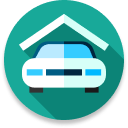 Car under a white roof within a teal circle, representing a parking area. | Chicago Cheap Tows