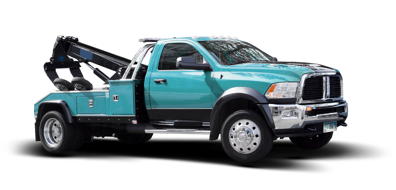 Blue and black tow truck on a white background | Chicago Cheap Tows