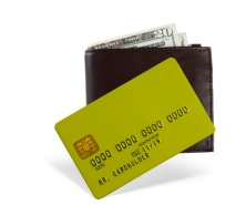 Brown wallet with cash and a green credit card. | Chicago Cheap Tows