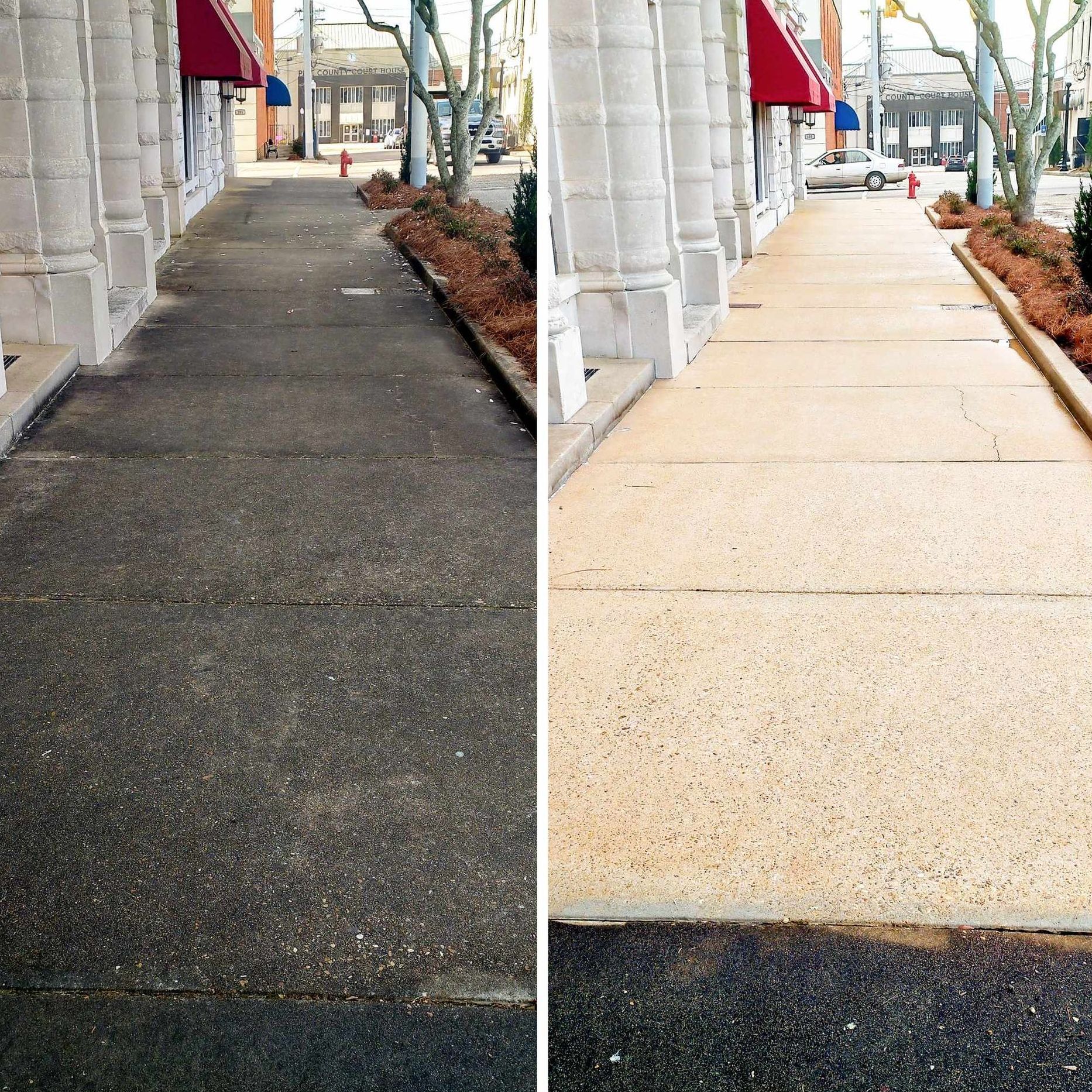 a before and after photo of a sidewalk in a city