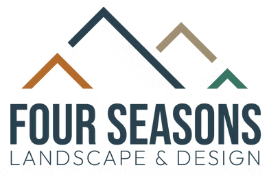 Logo for Four Seasons Landscape & Design featuring four colorful mountain outlines above the company name.