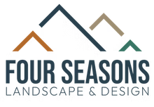 Logo for Four Seasons Landscape & Design featuring four colorful mountain outlines above the company name.