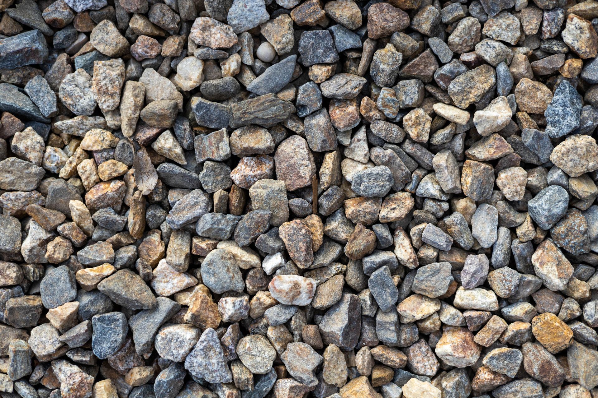 Close-up of small gray and brown gravel stones covering the ground.