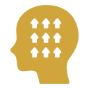 A silhouette of a head with arrows pointing in different directions.