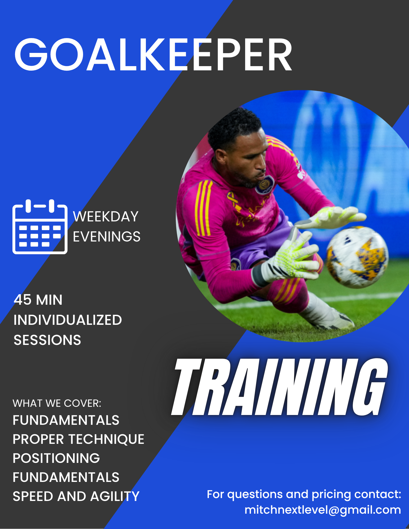 A poster for a soccer game between goalkeepers and strikers.