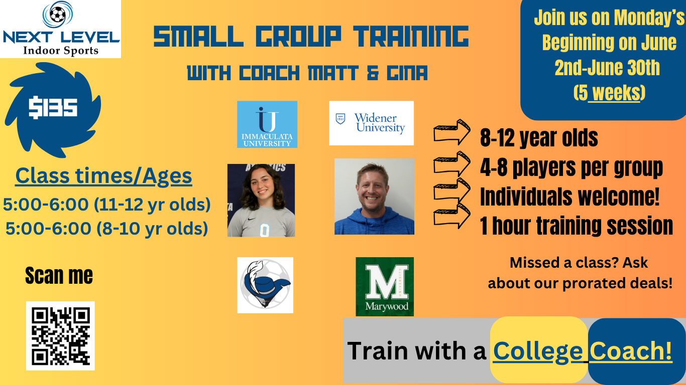An advertisement for small group training with coach matt at next level