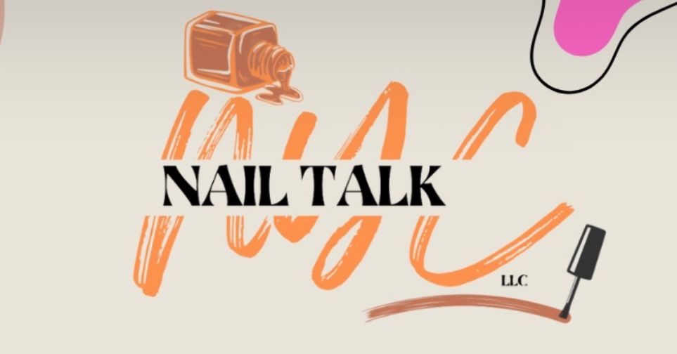 A poster for nail talk shows a bottle of nail polish and a brush.