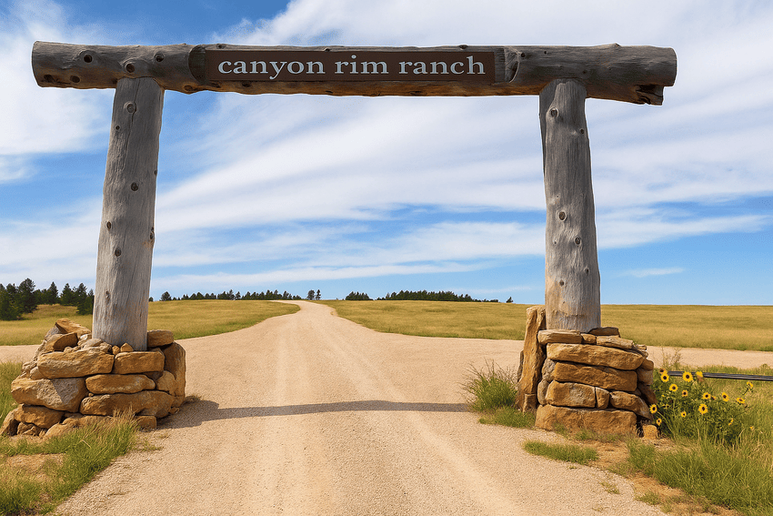 Canyon Rim Ranch, Custer, SD, log and rock sign