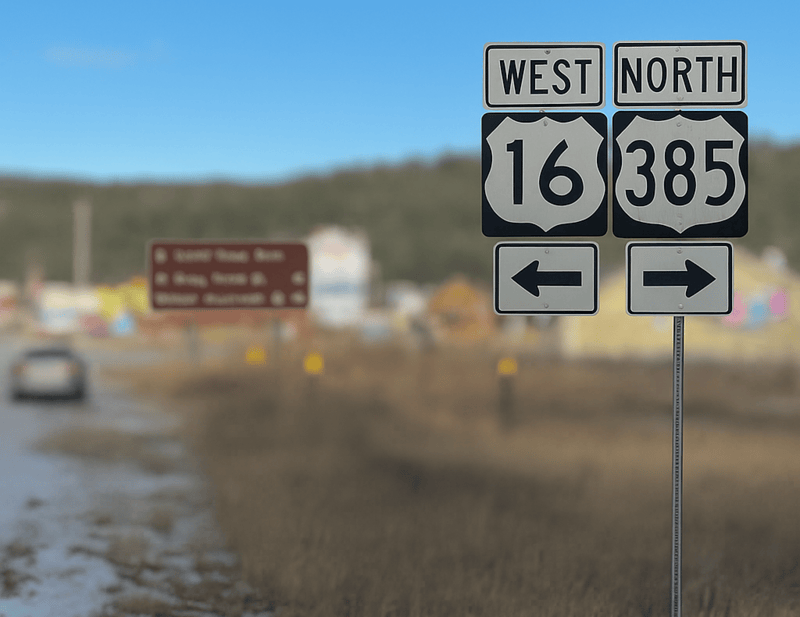 Downtown Custer Road Signs leading to various attractions