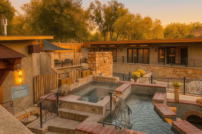 Hot Springs, SD, spa setting with sunset