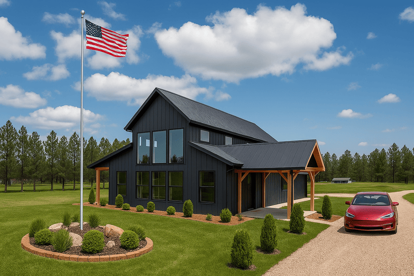 Mill Pond Estates in Custer, SD, with a home, a flag, and a car