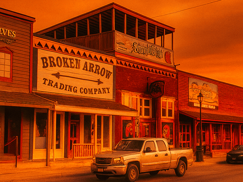Downtown Hill City with a sunset filter