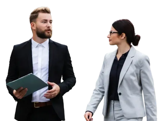 A man and a woman are standing next to each other and talking about Colorado luxury realty opportunities
