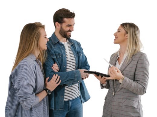 A top real estate agent in Colorado is talking to a woman who is holding a clipboard