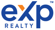 A blue and orange logo for exp realty