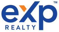 A blue and orange logo for exp realty