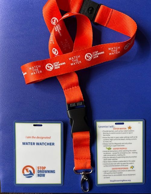 Red lanyard and badges with