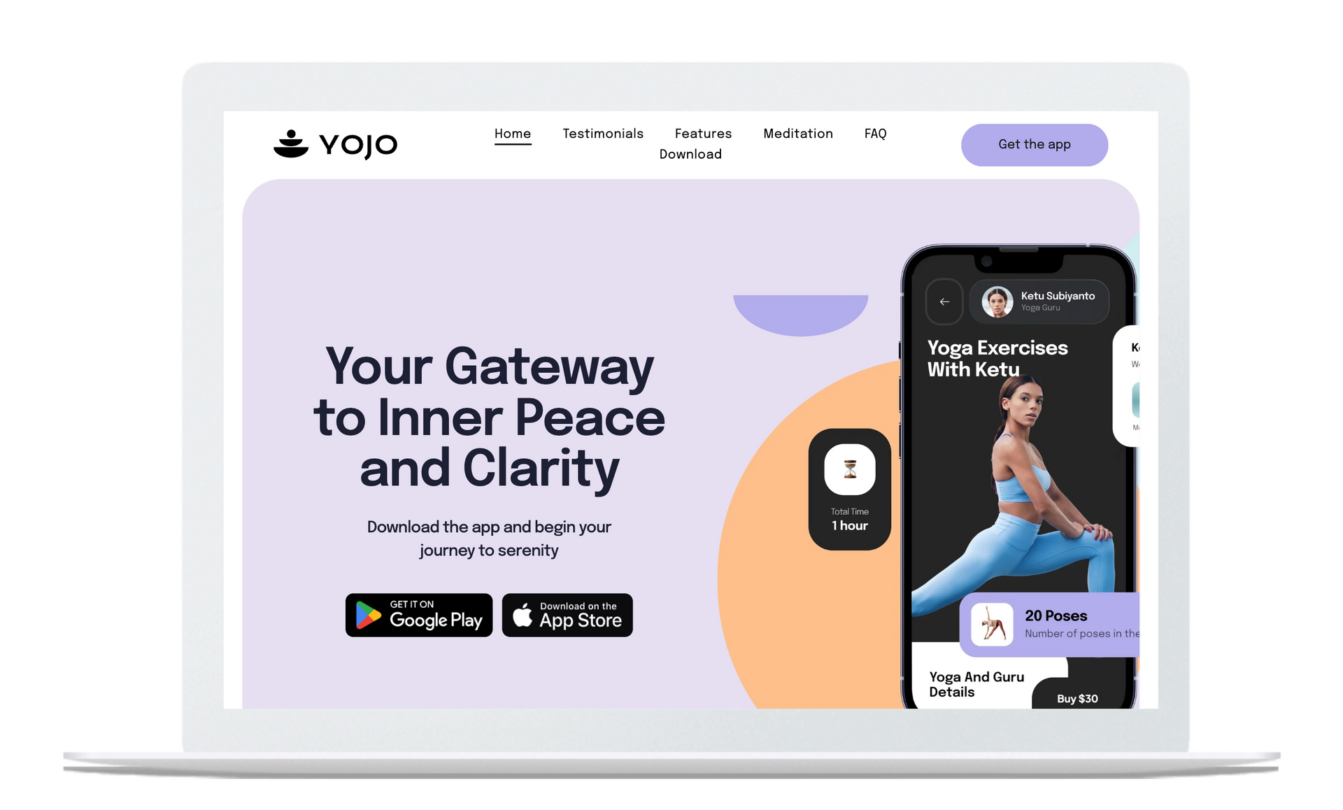 Un cellulare bianco con uno striscione viola sullo schermo che dice ``la tua porta verso la pace interiore e la chiarezza''.