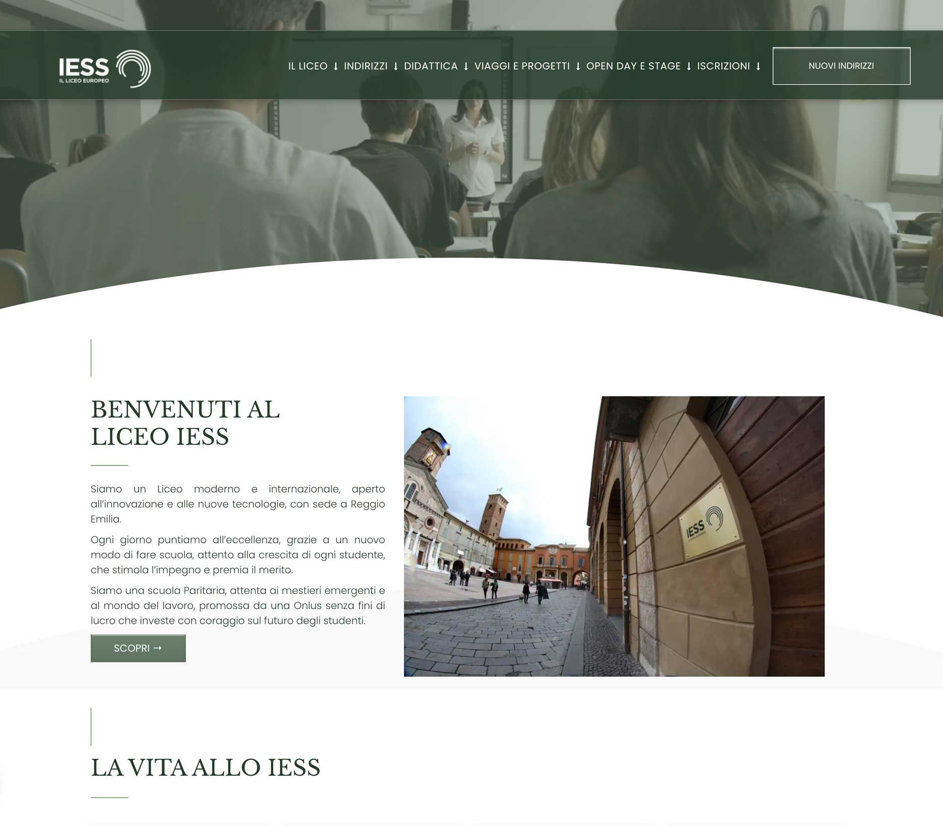 Uno screenshot di un sito web per il liceo iess