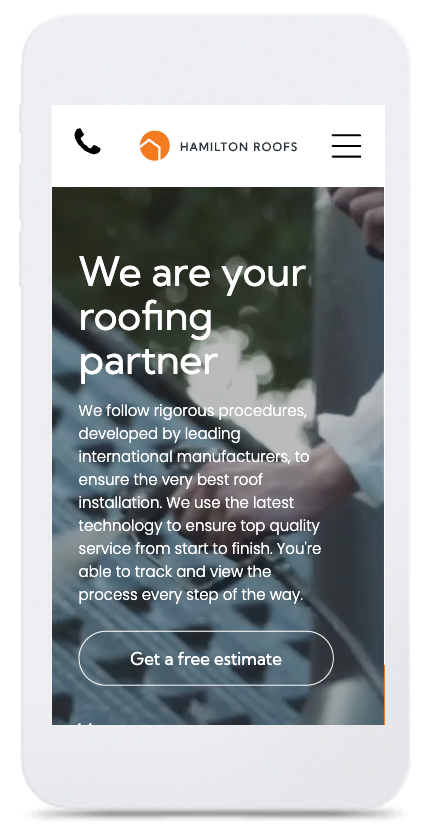 Un cellulare bianco con un sito web che dice che siamo il vostro partner per le coperture.