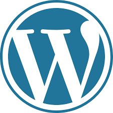 Un logo WordPress blu e bianco su uno sfondo bianco