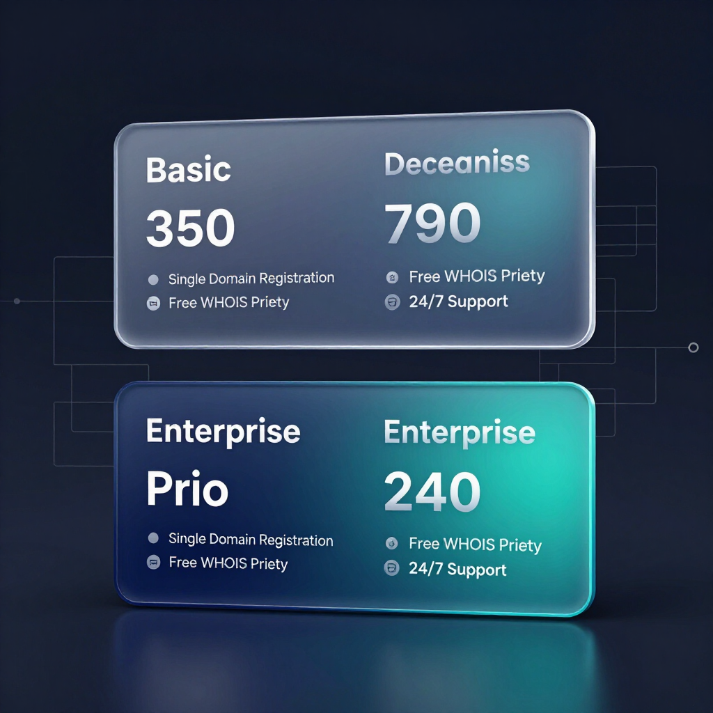 Two glossy blue pricing cards with white text, showing Basic 350 and Enterprise 790/240 plans.