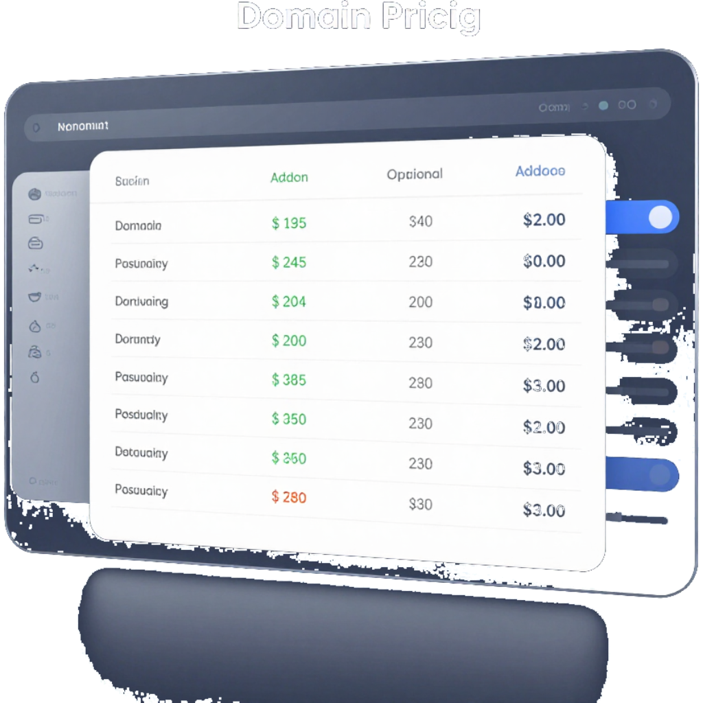 Blurred tablet dashboard showing a pricing table with green dollar amounts and dark blue side controls