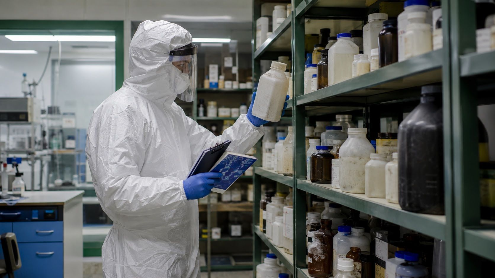 Laboratory sample containers used for industrial waste testing and regulatory analysis