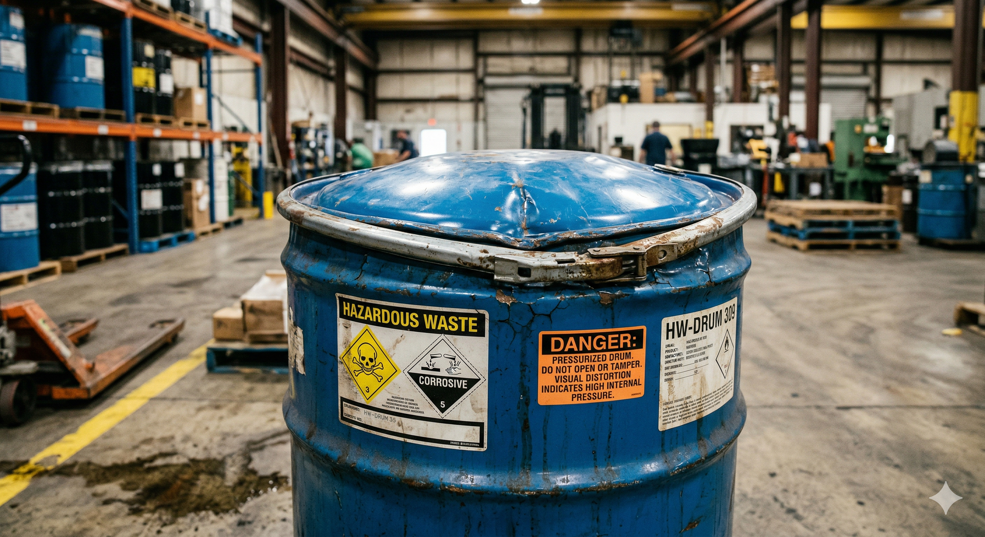 Indoor waste container with sealed lid showing pressure buildup and vapor risk