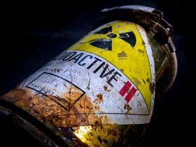 Radioactive industrial waste container requiring specialized hazardous waste handling and disposal