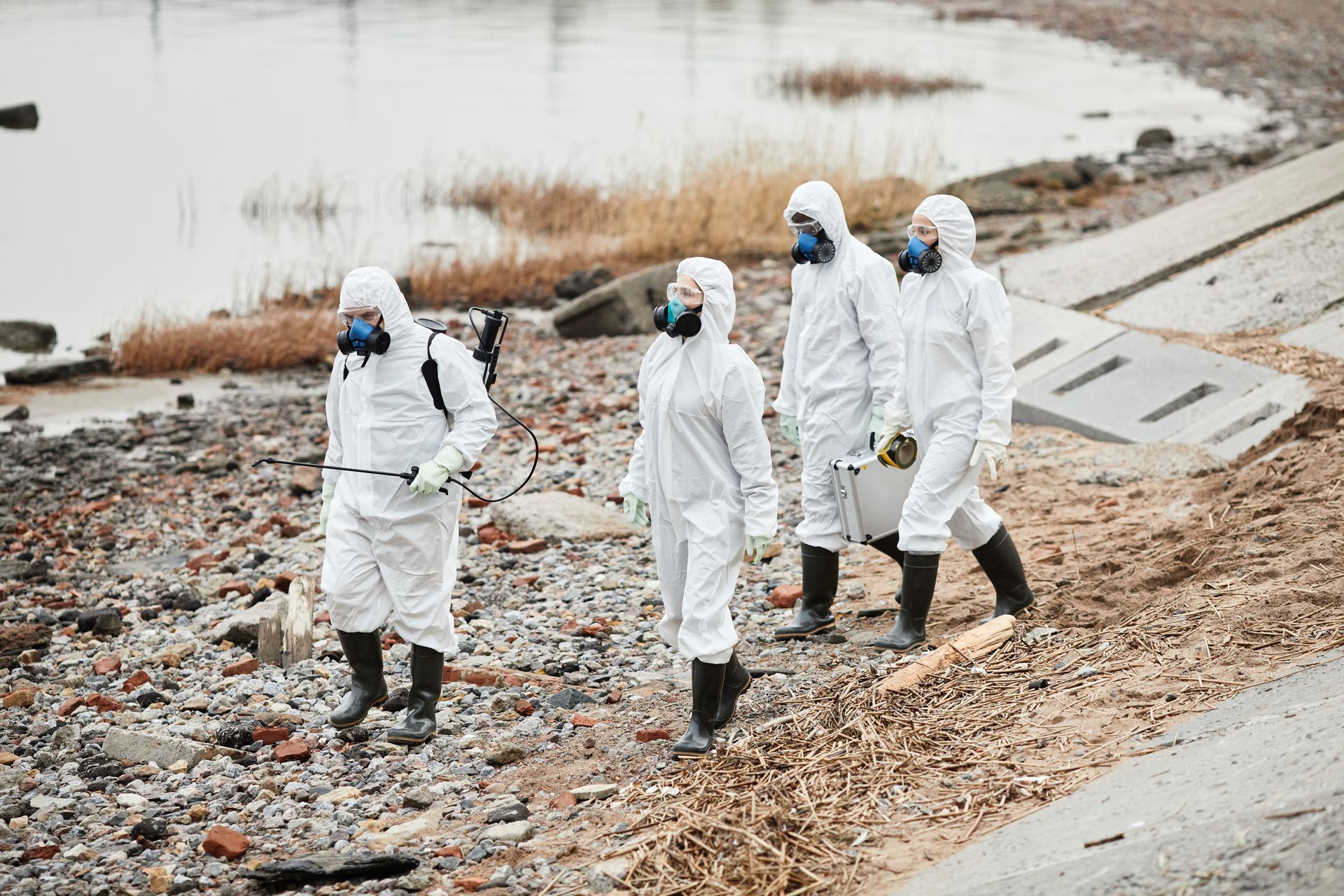 Asbestos removal site following demolition with regulated debris handling and cleanup
