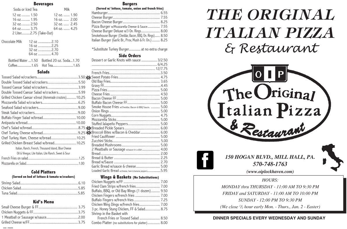 Pizza Restaurant About Us Mill Hall, PA