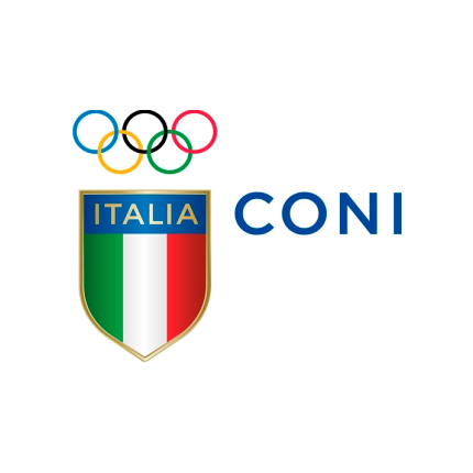 Un logo per l'italia coni con uno scudo e anelli olimpici