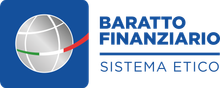 A blue and white logo for baratto finanziario sistema etico