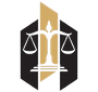 A black and gold logo for a law firm with a scale of justice.